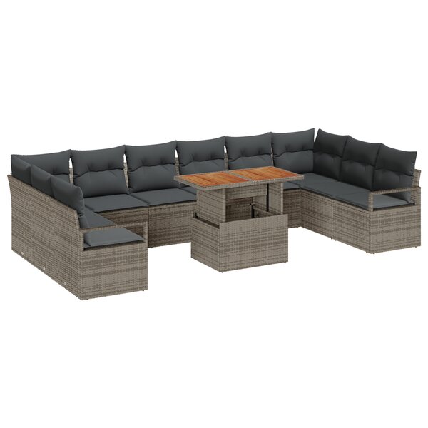 Canapé de Jardin vidaXL de 11 pièces avec Coussins Gris Rotin