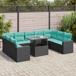 vidaXL Salon de jardin 10 Pièces avec coussins noir résine tressée acacia