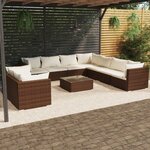 Vidaxl salon de jardin 10 pièces avec coussins marron résine tressée