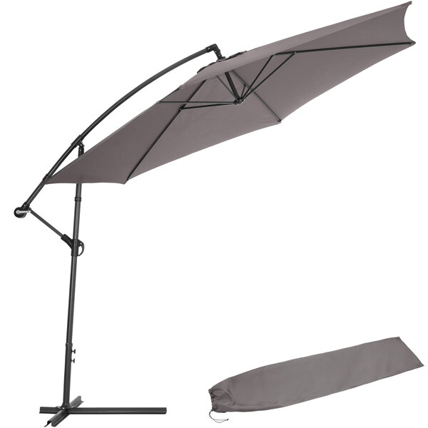 Tectake Parasol 350 cm avec housse de protection - gris