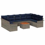 vidaXL Ensemble de canapé de jardin 10 Pièces Gris et bleu marine