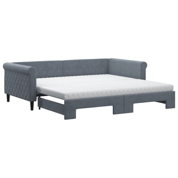 vidaXL Lit de jour et gigogne et matelas gris foncé 100x200 cm velours
