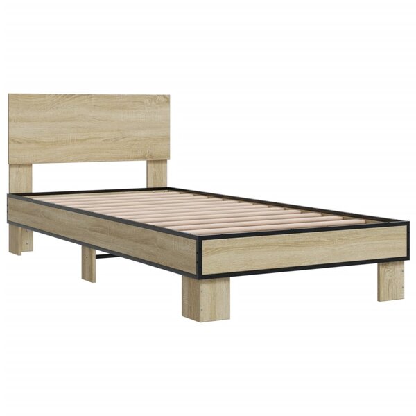 vidaXL Cadre de lit chêne sonoma 90x190 cm bois d'ingénierie et métal