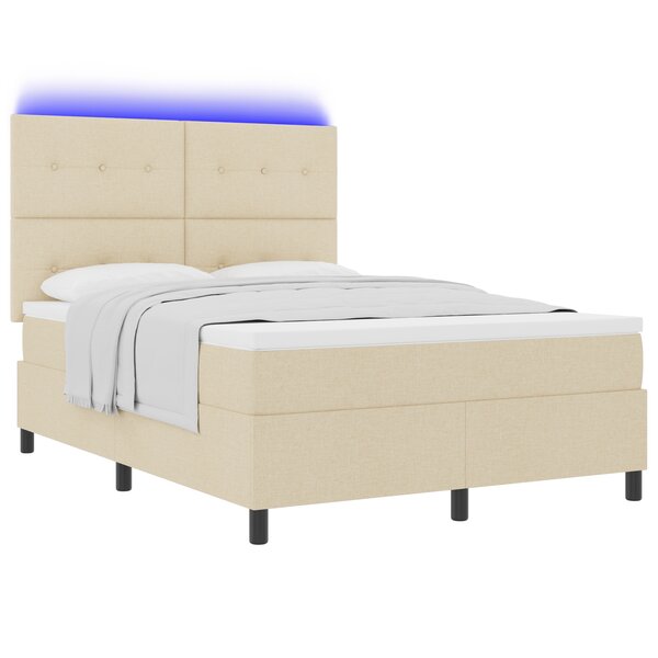 vidaXL Lit à ressorts avec Matelas & LED Crème 140x190 cm Tissu