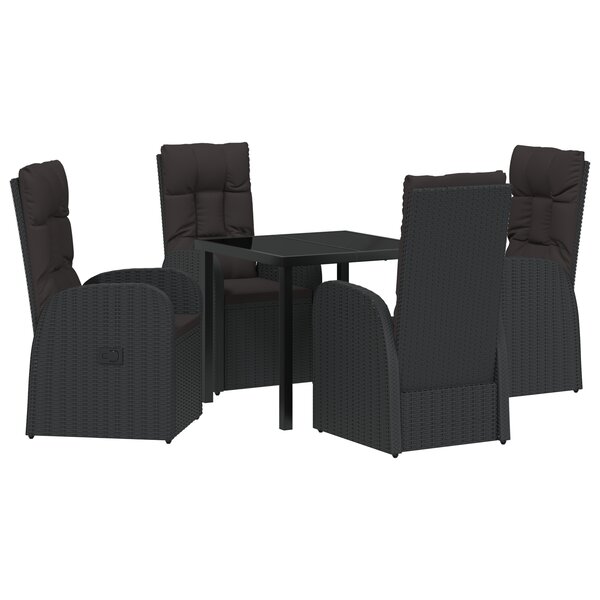 vidaXL Set de 5 pièces pour repas de jardin avec coussins - Rattan poly noir