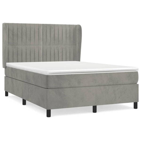 vidaXL Sommier à lattes de lit et matelas Gris clair 140x190cm Velours