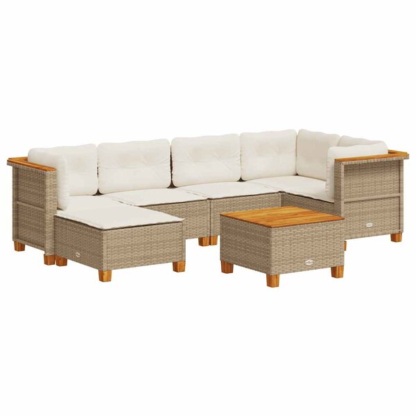 vidaXL Salon de jardin avec coussins 7 Pièces beige résine tressée