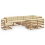 vidaXL Salon de jardin 10 Pièces avec coussins Bois de pin massif