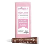 Pâte à sucre de couverture rose 200 g + stylo chocolat