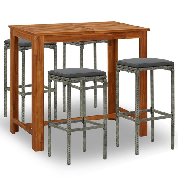 vidaXL Ensemble de bar de jardin avec coussins 5 Pièces Gris