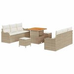 Canapé de jardin 9 pièces avec coussins beige en poly rattan