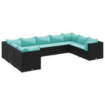 vidaXL Salon de jardin 9 Pièces avec coussins Noir Résine tressée