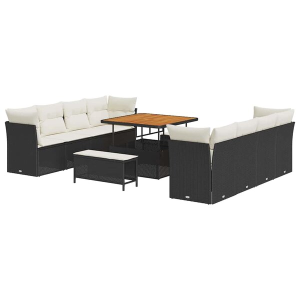 vidaXL Ensemble de canapé de jardin 11 Pièces Noir polyrotin