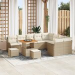 Ensemble de canapés de jardin 12 pièces avec coussins beige rattan poly acacia