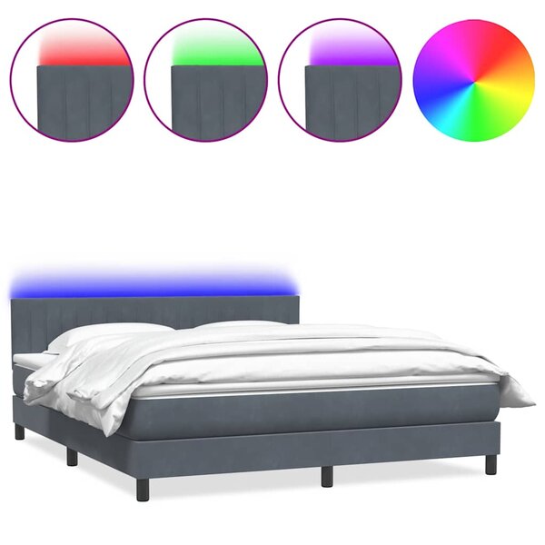 vidaXL Sommier à lattes de lit et matelas et LED gris foncé 180x210cm velours