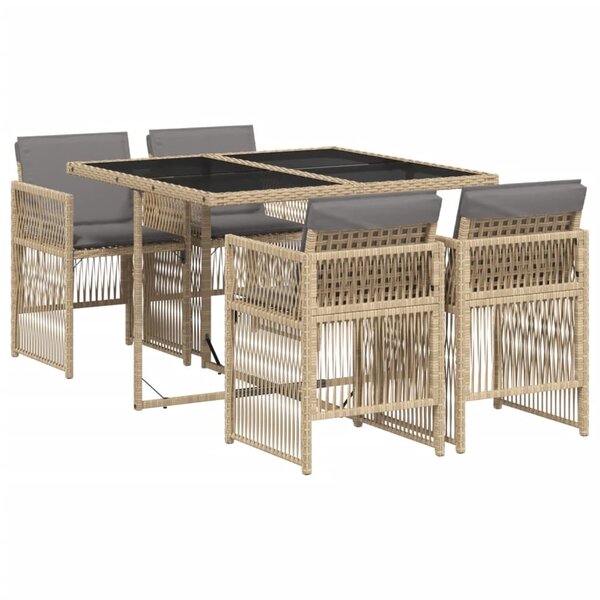 vidaXL Ensemble à manger de jardin coussins 5 Pièces mélange beige rotin
