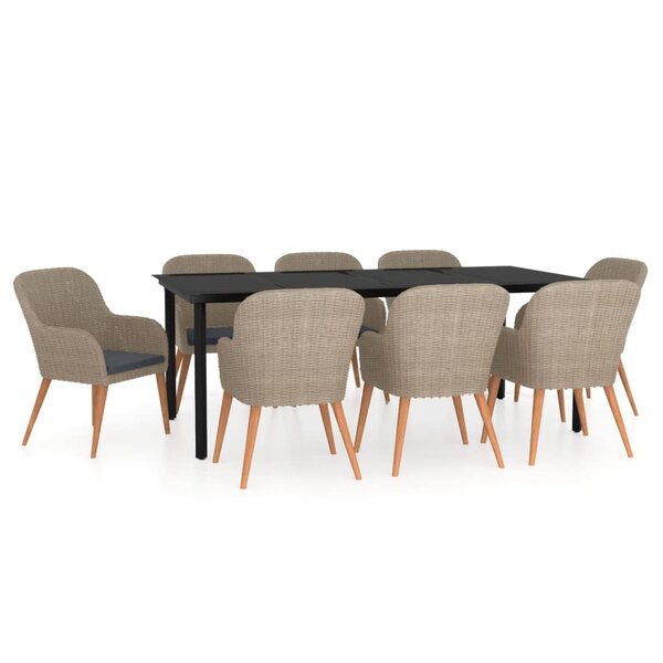 vidaXL Ensemble de salle à manger de jardin avec coussins 9 Pièces Marron