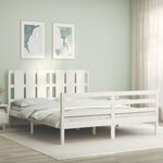 vidaXL Cadre de lit avec tête de lit blanc King Size bois massif