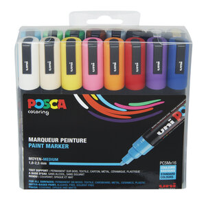 Marqueurs Posca PC5M Pointe conique moyenne Basic 16 pièces