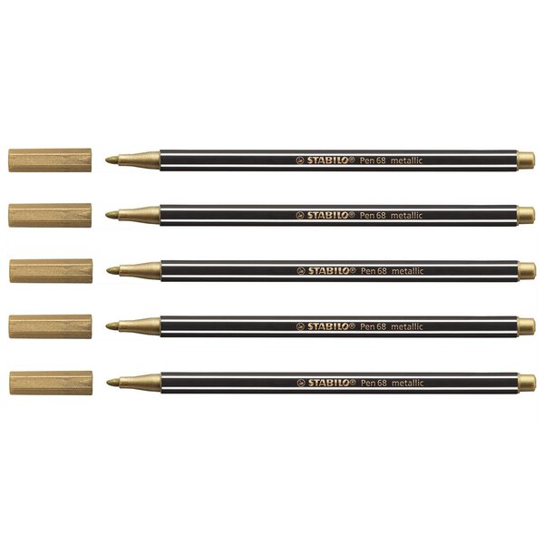 Stylo feutre Pen 68 metallic pointe moyenne or x 5 STABILO