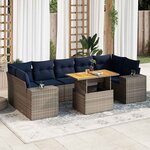 vidaXL Salon de jardin 8 Pièces avec coussins gris résine tressée