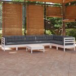 vidaXL Salon de jardin 8 Pièces avec coussins blanc bois de pin solide