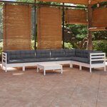 vidaXL Salon de jardin 8 Pièces avec coussins blanc bois de pin massif