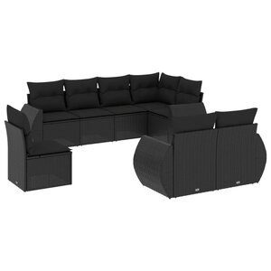 vidaXL Salon de jardin 8 Pièces avec coussins noir résine tressée