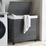 vidaXL Panier à linge avec roulettes gris 60x35x60 5 cm résine tressée