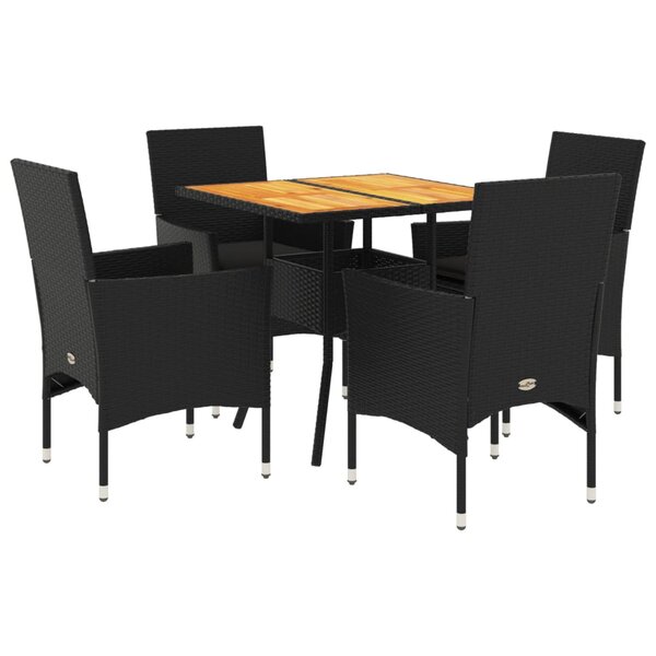 vidaXL Ensemble à manger de jardin et coussins 5 Pièces noir rotin acacia
