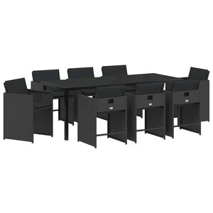 vidaXL Ensemble de salle à manger pour jardin 9 Pièces Noir polyrotin
