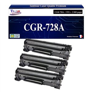 T3AZUR -3x Toners compatibles avec Canon 728 (3500B002) pour Canon MF4580  MF4580DN  MF4730  MF4750  MF4780W  MF4870DN  MF4890DW