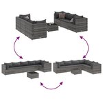 vidaXL Salon de jardin 7 Pièces avec coussins Gris Résine tressée