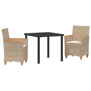 vidaXL Ensemble de salle à manger pour jardin 3 Pièces Beige polyrotin