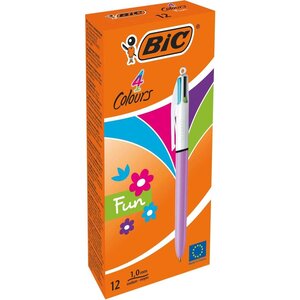 Stylo à bille rétractable 4 Colours Fun Lilas/blanc x 12 BIC