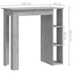 vidaXL Table de bar avec étagère Gris béton Bois d'ingénierie