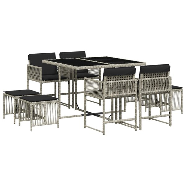 vidaXL Ensemble à manger de jardin et coussins 9 Pièces gris clair rotin
