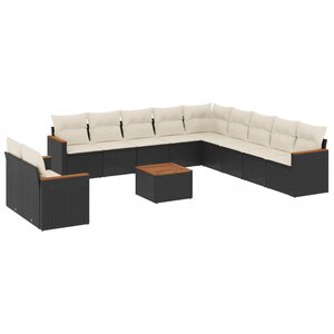 vidaXL Salon de jardin 12 Pièces avec coussins noir résine tressée