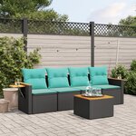 vidaXL Salon de jardin 5 Pièces avec coussins noir résine tressée