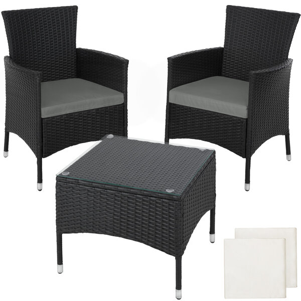 Tectake Salon de jardin LUCERNE 2 places avec 2 sets de housses - noir