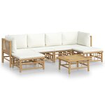 vidaXL Salon de jardin 7 Pièces avec coussins blanc crème bambou