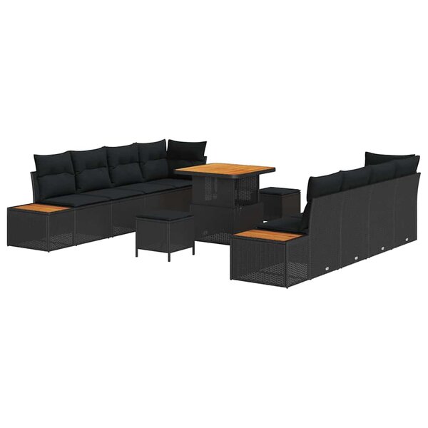 vidaXL Ensemble de canapé de jardin 11 Pièces Noir Poly rotin