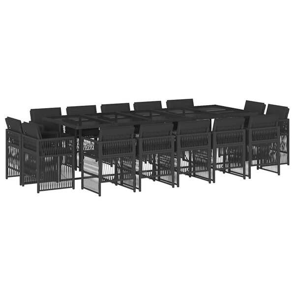 vidaXL Ensemble à manger de jardin 15 Pièces coussins noir résine tressée