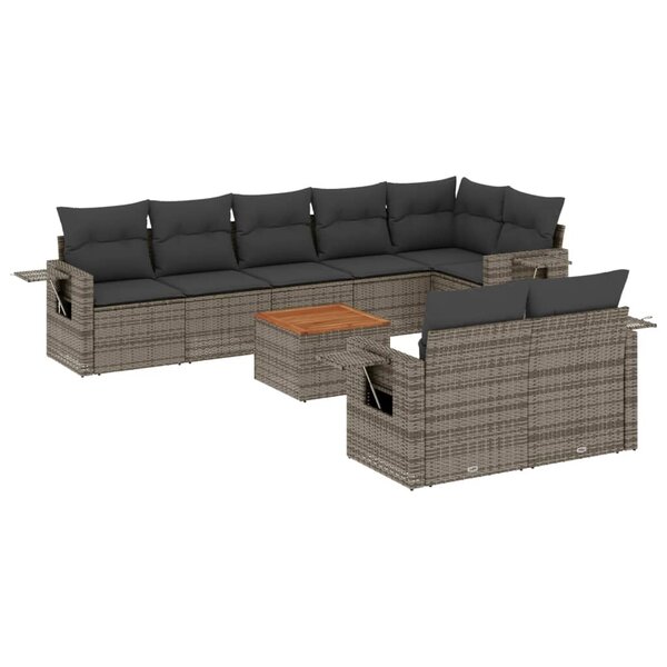 vidaXL Salon de jardin 9 Pièces avec coussins gris résine tressée