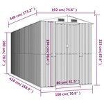 Vidaxl abri de jardin marron clair 192x440x223 cm acier galvanisé