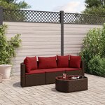 vidaXL Salon de jardin 4 Pièces avec coussins marron résine tressée