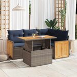 vidaXL Salon de jardin 5 Pièces avec coussins gris résine tressée acacia