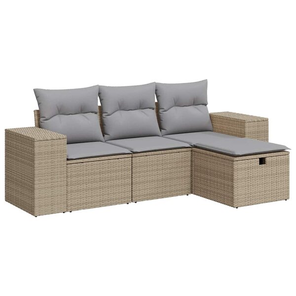 vidaXL Salon de jardin avec coussins 4 Pièces beige résine tressée