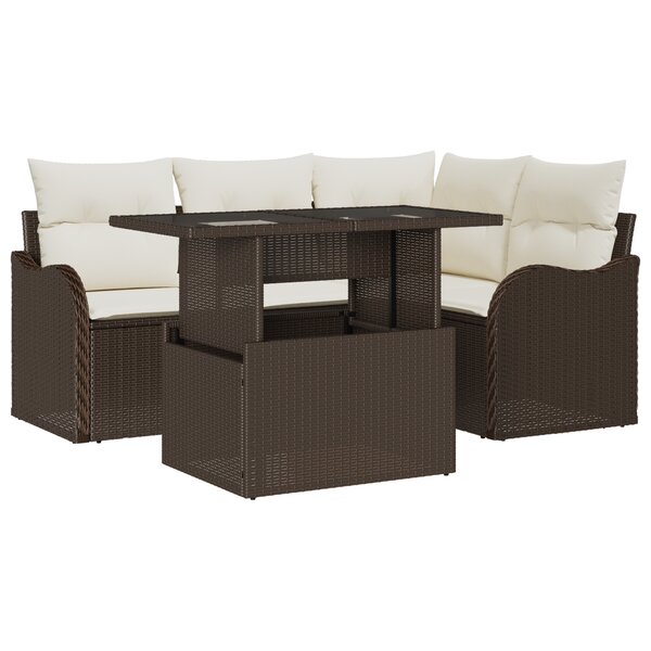 Ensemble de Canapés de Jardin vidaXL 5 Pièces avec Coussins Marron Poly Rattan