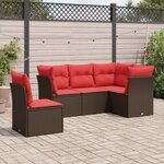 vidaXL Salon de jardin avec coussins 5 Pièces marron résine tressée